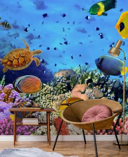 colourful customisable fish wallpaper mural called Photo of a Coral Colony for kid's bedroom colourful customisable fish wallpaper mural called Photo of a Coral Colony for kid's bedroom