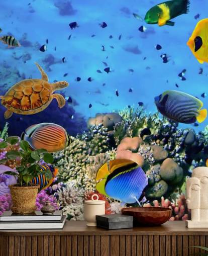 colourful customisable fish wallpaper mural called Photo of a Coral Colony for kid's bedroom