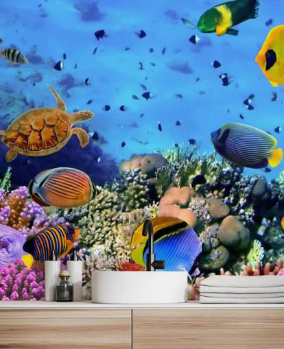 colourful customisable fish wallpaper mural called Photo of a Coral Colony for kid's bedroom