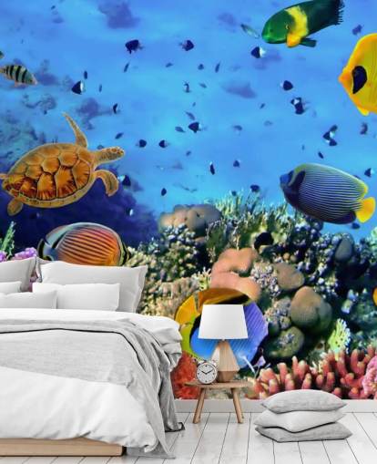 colourful customisable fish wallpaper mural called Photo of a Coral Colony for kid's bedroom