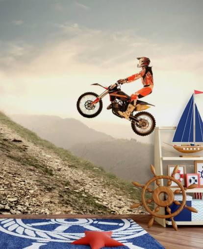 Flying Motocross Rider behang