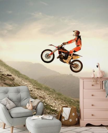 Flying Motocross Rider behang Flying Motocross Rider behang