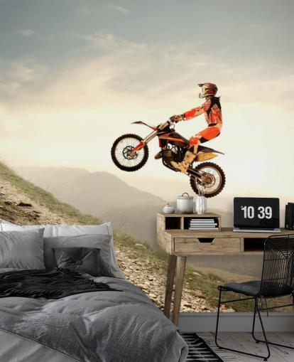 Flying Motocross Rider behang Flying Motocross Rider behang