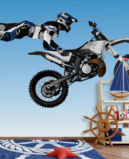 Carta da parati Motocross Biker Flying on Back of Bike