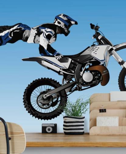 Motocross Biker Flying on Back of Bike Wallpaper