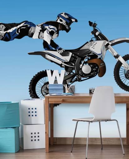 Motocross Biker flyvende på bagsiden af cykel tapet Motocross Biker flyvende på bagsiden af cykel tapet