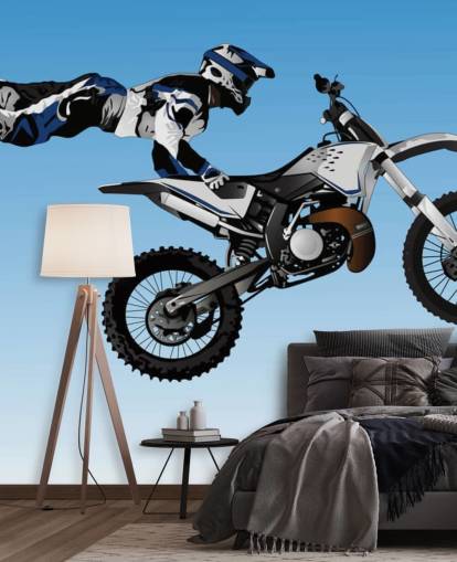 Motocross Biker flyvende på bagsiden af cykel tapet