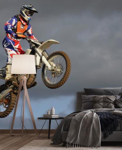 Motorcross Biker i Air Bakgrunn Motorcross Biker i Air Bakgrunn