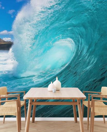 papier peint mural bleu personnalisable sur l'océan appelé Barrel pour les chambres, les salles de bain et les entreprises