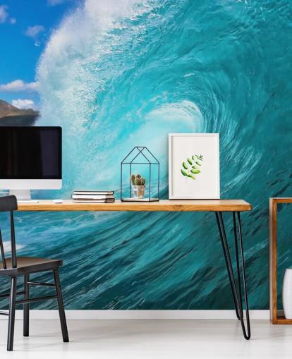 Blaues, personalisierbares Wandbild „Surfing Ocean“ mit dem Namen Barrel für Schlafzimmer, Badezimmer und Unternehmen Blaues, personalisierbares Wandbild „Surfing Ocean“ mit dem Namen Barrel für Schlafzimmer, Badezimmer und Unternehmen