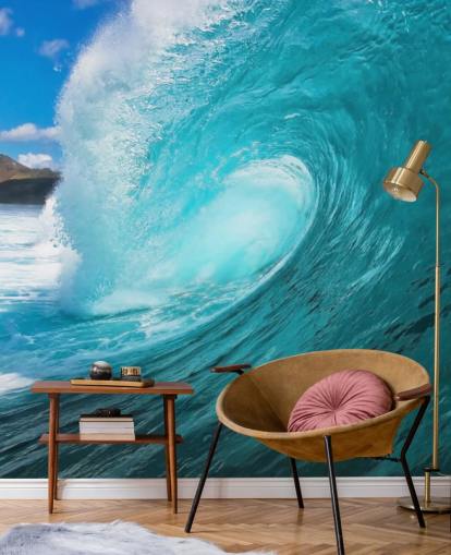 blå anpassningsbar surfhavstapetväggmålning kallad Barrel för sovrum, badrum och företag