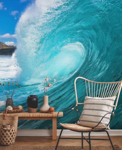 Blaues, personalisierbares Wandbild „Surfing Ocean“ mit dem Namen Barrel für Schlafzimmer, Badezimmer und Unternehmen Blaues, personalisierbares Wandbild „Surfing Ocean“ mit dem Namen Barrel für Schlafzimmer, Badezimmer und Unternehmen