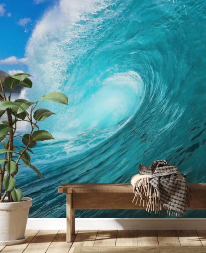 papier peint mural bleu personnalisable sur l'océan appelé Barrel pour les chambres, les salles de bain et les entreprises