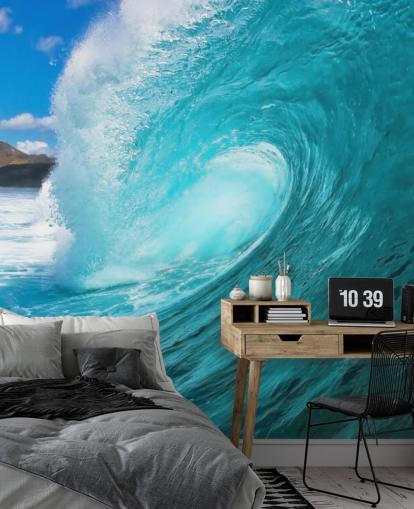 carta da parati murale blu personalizzabile chiamata Barrel per camere da letto, bagni e aziende