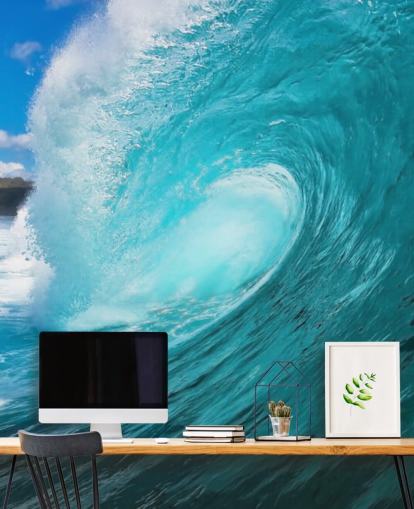 Blaues, personalisierbares Wandbild „Surfing Ocean“ mit dem Namen Barrel für Schlafzimmer, Badezimmer und Unternehmen