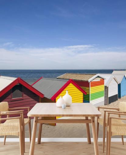 fargerike strandhytter på strand tapet