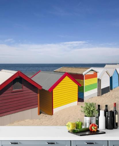 farverige strand hytter på stranden tapet