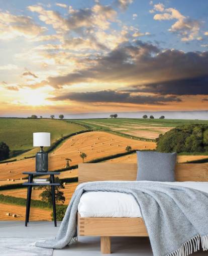Hay Bales in Countryside Wall Mural