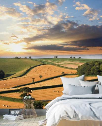 Hay Bales in Countryside Wall Mural