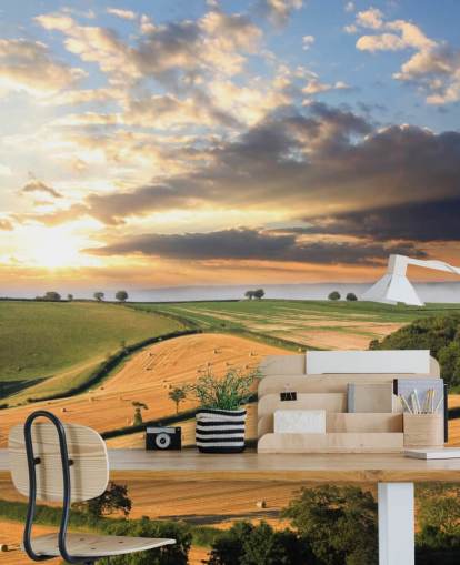 Hooi balen in muurschildering op het platteland Hooi balen in muurschildering op het platteland