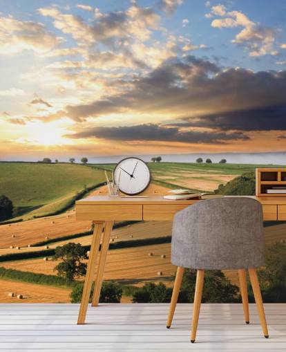 Hay Bales in Countryside Wall Mural