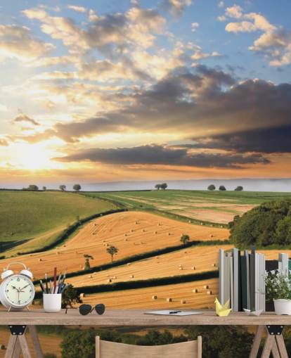 Heuballen auf dem Land Fototapete