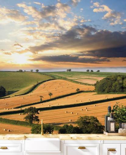 Hay Bals i Countryside Veggmaleri