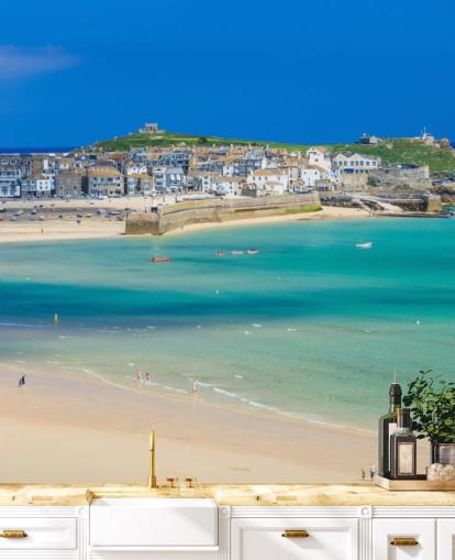 St Ives Panoramisk strand Bakgrund