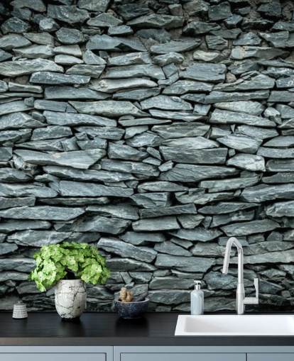 Papel pintado Piedra negra y gris