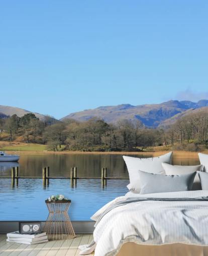 Behang voor meer en boot