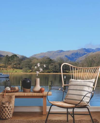 Fondo de pantalla de lago y barco