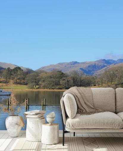 Fondo de pantalla de lago y barco