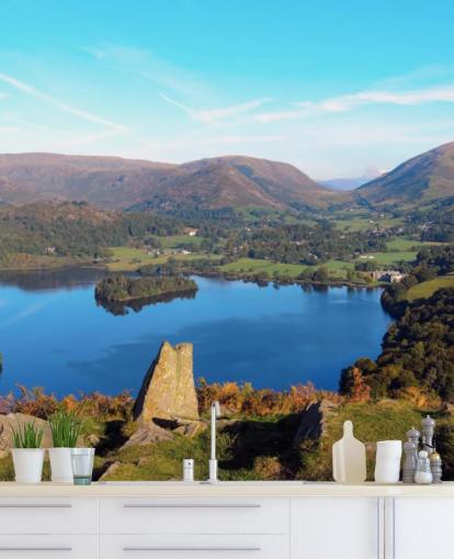 Muurschildering Lake Countryside