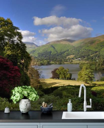 Prachtige Lake District Trees Lake and Hills Wall Mural