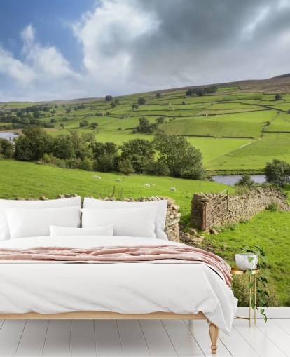 Trockenmauer und Felder in Swaledale Wandgemälde