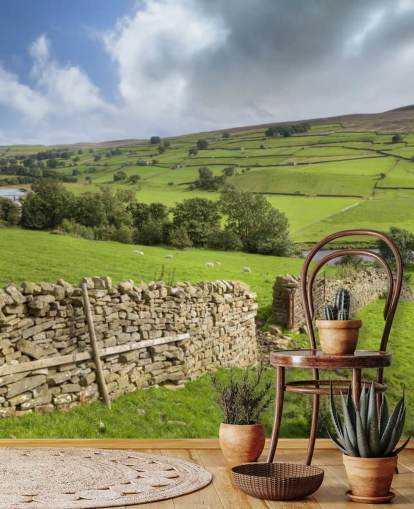 Decorazione murale con muro a secco e campi a Swaledale