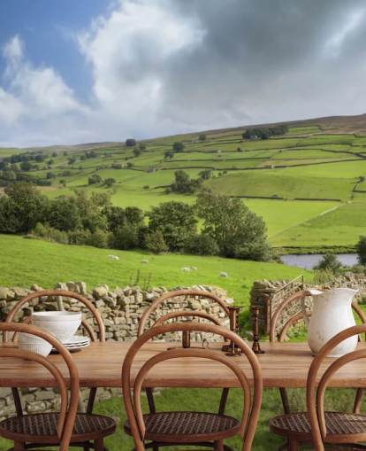 Trockenmauer und Felder in Swaledale Wandgemälde