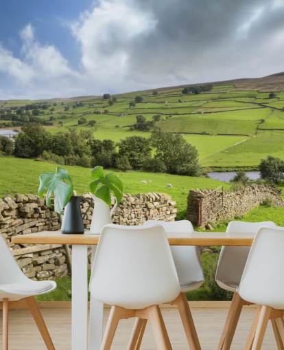 Droge stenen muur en velden in Swaledale muurschildering