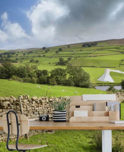 Trockenmauer und Felder in Swaledale Wandgemälde