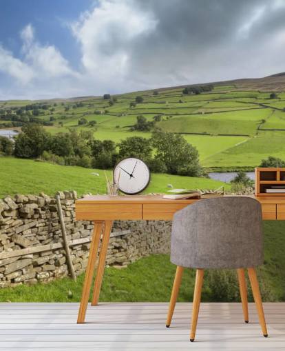 Tørr steinmur og felt i Swaledale Wall Mural