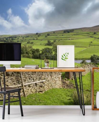 Decorazione murale con muro a secco e campi a Swaledale