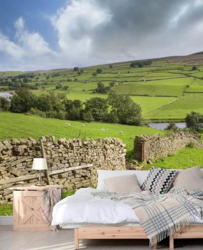 Tørr steinmur og felt i Swaledale Wall Mural