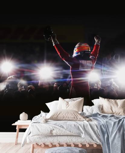 black, white and red f1 wallpaper mural called Fernando Alonso Korea Victory 2010