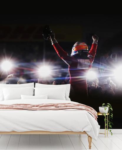 zwart, wit en rood f1 behangmuurschildering genaamd Fernando Alonso Korea Victory 2010 zwart, wit en rood f1 behangmuurschildering genaamd Fernando Alonso Korea Victory 2010