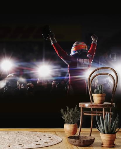 black, white and red f1 wallpaper mural called Fernando Alonso Korea Victory 2010