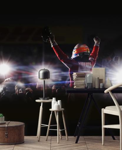 black, white and red f1 wallpaper mural called Fernando Alonso Korea Victory 2010