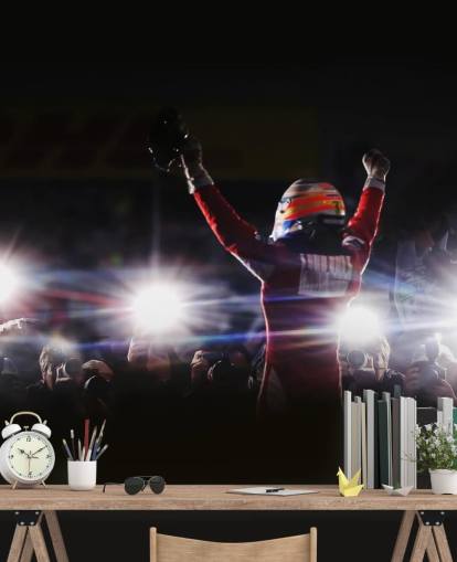 black, white and red f1 wallpaper mural called Fernando Alonso Korea Victory 2010