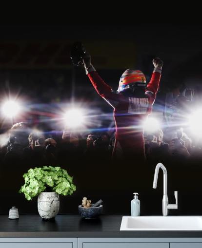 mural de papel pintado f1 en blanco, negro y rojo llamado Fernando Alonso Korea Victory 2010 mural de papel pintado f1 en blanco, negro y rojo llamado Fernando Alonso Korea Victory 2010