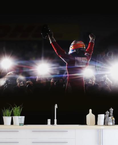 zwart, wit en rood f1 behangmuurschildering genaamd Fernando Alonso Korea Victory 2010 zwart, wit en rood f1 behangmuurschildering genaamd Fernando Alonso Korea Victory 2010