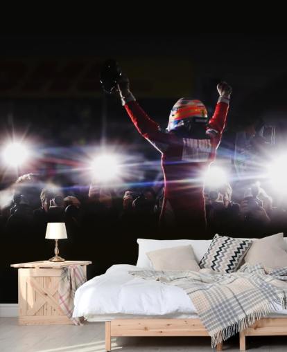 black, white and red f1 wallpaper mural called Fernando Alonso Korea Victory 2010